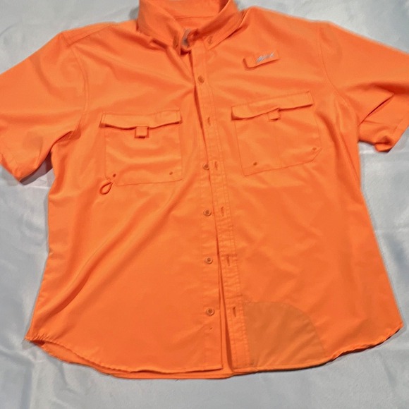 Silver Bait Other - Silver Bait Men's L Orange Button-Up Fishing Shirt Polyester Pockets Fish Logo